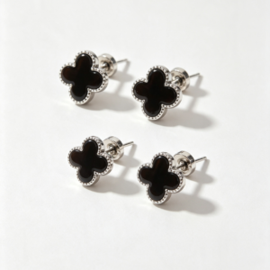 Conjunto com 2 Pares de Brincos Trevo Ônix